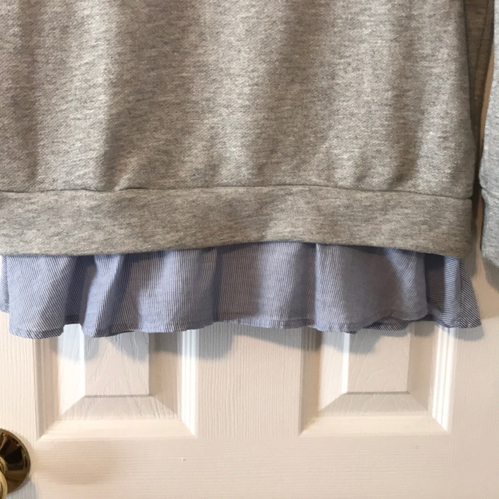 Velvet grey sweatshirt w ruffle blouse on bttm - Picture 5 of 5